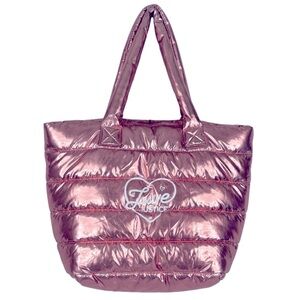 Justice Live Rose Pink Shiny Metallic Two Strap Puffer Tote Bag